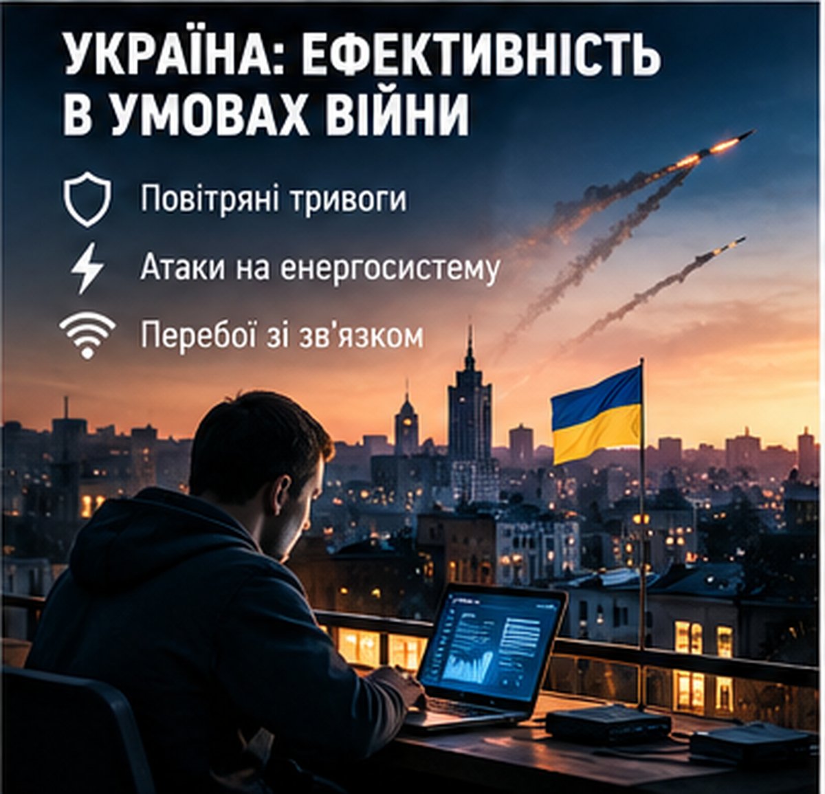 Україна: ефективність в умовах війни — повітряні тривоги, атаки на енергосистему, перебої зі зв’язком